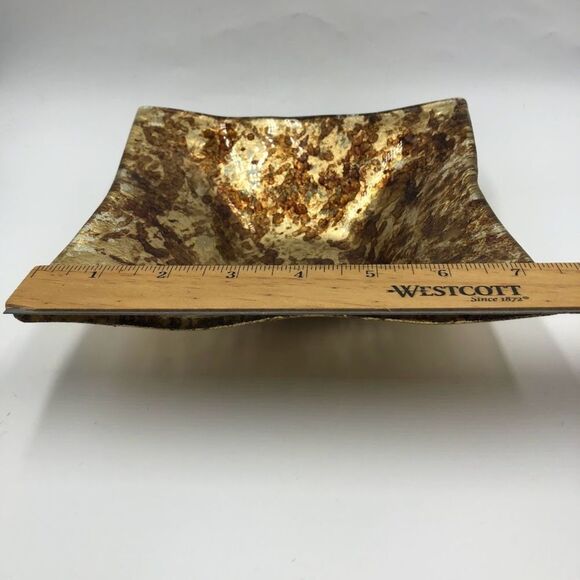 Vetri Di Nennella Italian Art Fused Glass Gold Copper Hand made Square Dish - Picture 9 of 9